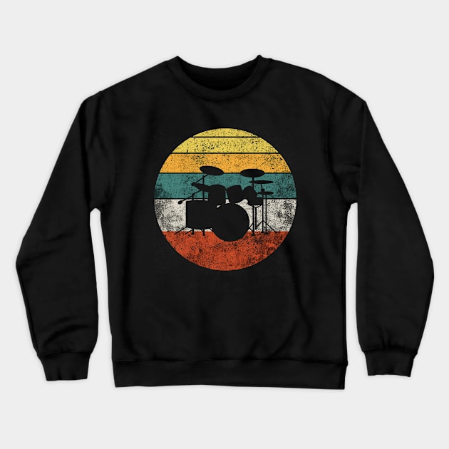 Drums Drumming Drummer Retro Vintage Crewneck Sweatshirt by CreativeGiftShop